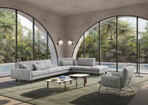 Summer canapé design haut de gamme par Gamma Arredamenti avec dossier ajustable et tablettes latérales élégantes. Disponible chez D-Style Interior.