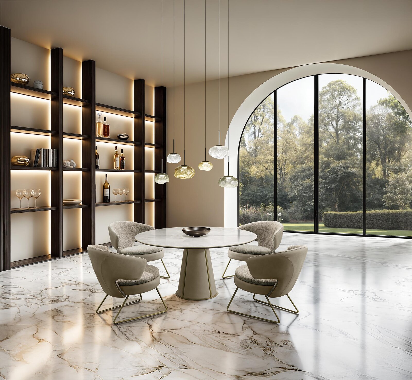 Jago lounge Table basse par Gamma Arredamenti, compacte et sculpturale avec base conique et plateau en marbre ou céramique. Disponible chez D-Style Interior.