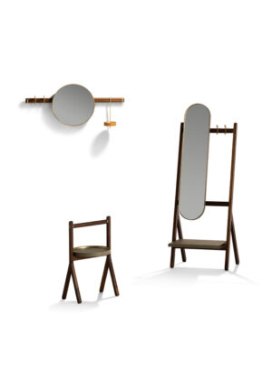 Ren miroir design haut de gamme par Poltrona Frau, en noyer Canaletto et cuir Saddle Extra Talpa, alliance d’élégance et de fonctionnalité. Disponible chez D-Style Interior.