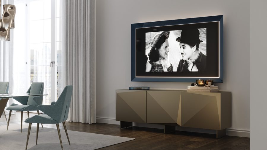 Origami Maxi Buffet design haut de gamme par Reflex Angelo avec structure métallique raffinée, trois portes et étagères en verre. Disponible chez D-Style Interior.