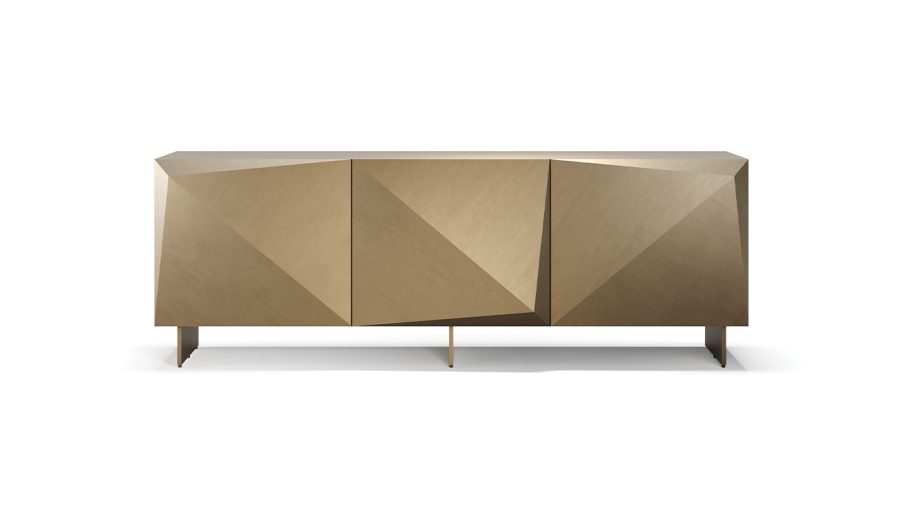 Origami Maxi Buffet design haut de gamme par Reflex Angelo avec structure métallique raffinée, trois portes et étagères en verre. Disponible chez D-Style Interior.