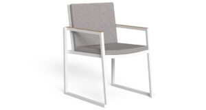 Fauteuil de repas Alabama//Alu Talenti en aluminium et bois avec assise grise