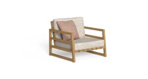 Fauteuil Alabama en bois d'Iroko avec coussins pour extérieur, design Marco Acerbis