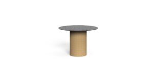 Table basse Bond D70 en rotin tressé avec plateau en verre texturé Talenti