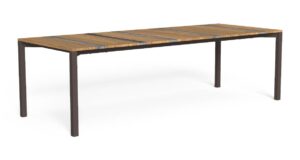 Table à manger Casilda 260 x 100 en acier et bois d'iroko avec lattes de marbre