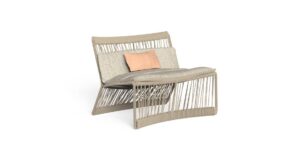 Fauteuil d'extérieur Cliff avec structure en métal et cordes tressées, assise déhoussable