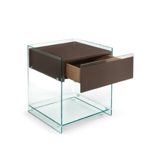 Table de chevet DINO en verre cintré avec tiroir dissimulé, signée Fiam Italia