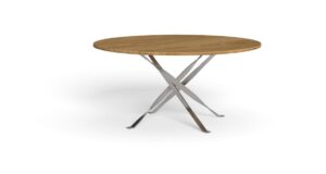 Table ronde George D155 en bois d'accoya ou pierre de lave avec piétement acier, Talenti