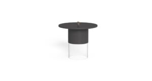 Table basse D50 Kukà avec base en méthacrylate et lampe intégrée, plateau circulaire en résine