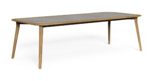 Table à manger Moon en teck naturel et plateau HPL gris, 260 x 110 — Talenti