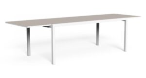 Table à manger extensible Maiorca 200/300 en aluminium et verre opaque tourterelle, design Talenti