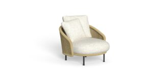 Fauteuil d'extérieur Nido en rotin tressé avec coussins neutres, pieds fins, design Ludovica + Roberto Palomba pour Talenti