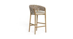 Fauteuil de bar Venice Talenti avec structure en teck et tressage de cordes pour extérieur
